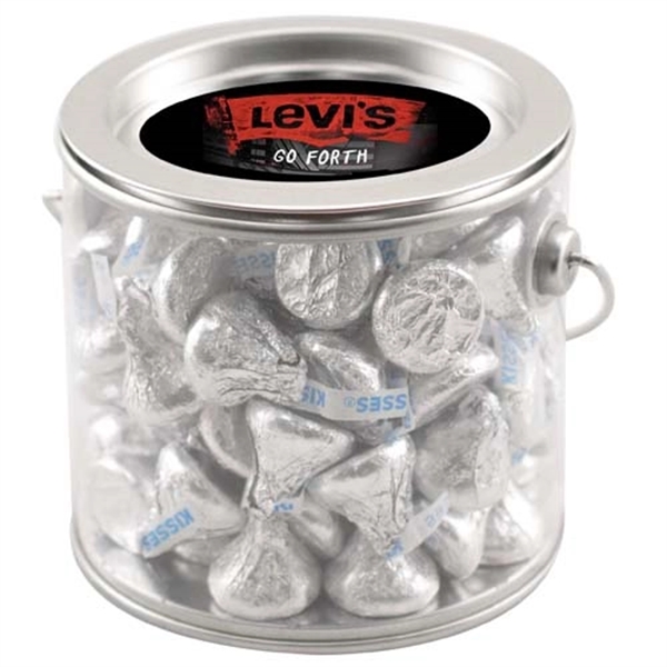 3 7/8" x 4" customizable tin pail filled with Hershey's Kisses.... from ASI 44900 NC Custom (CI/Lanco) / Lanco