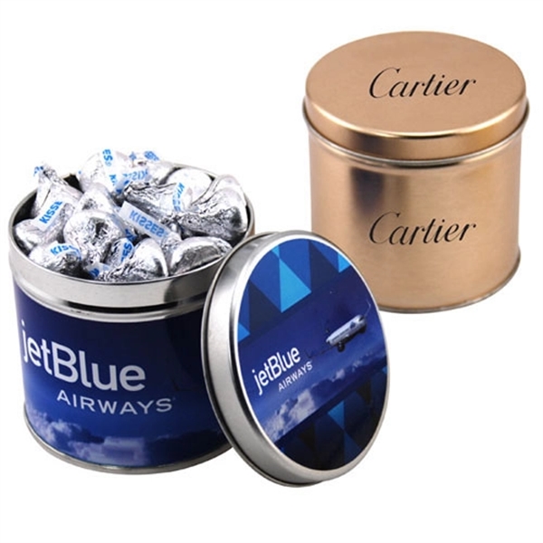 Hereshy Kisses in a 3.5" Round Metal Tin with Lid... from ASI 44900 NC Custom (CI/Lanco) / Lanco