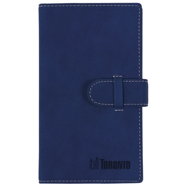 Notebook with flap closure, white stitching, pen holder, bookmark, 48 cream... from ASI 42920 Busrel Inc