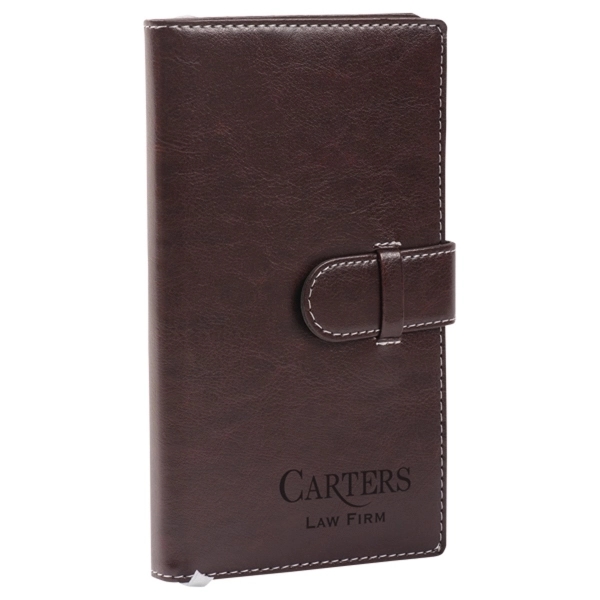 Notebook with flap closure, white stitching, pen holder, bookmark, 48 cream... from ASI 42920 Busrel Inc