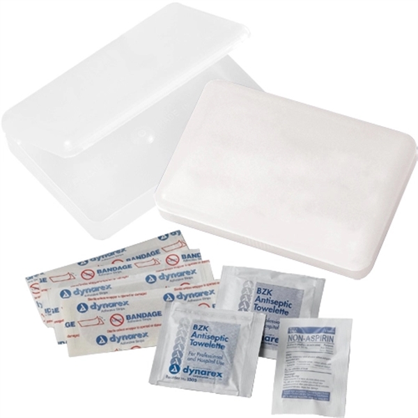 Translucent plastic first aid kit featuring four 3" x 3/4" bandages,... from ASI 44900 NC Custom (CI/Lanco) / Lanco