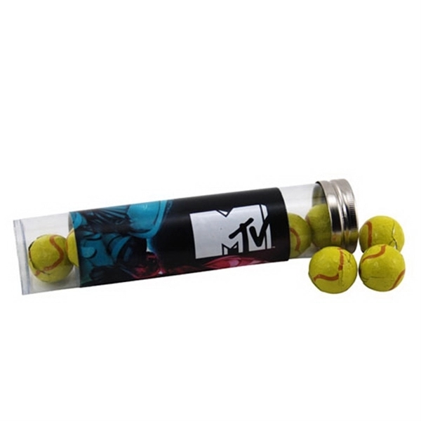 Chocolate Tennis Balls in a 6 " Plastic Tube with Metal... from ASI 44900 NC Custom (CI/Lanco) / Lanco