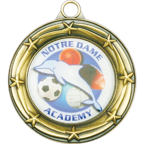 Die cast engraveable mylar medal. Full color poly dome insert.... from ASI 56100 Gemini Ind Inc / F & H Ribbon