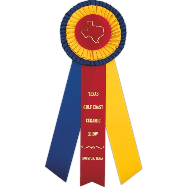 Custom Rosette; Head diameter 4-1/2", Overall Length 12-1/2", Streamer size 1-5/8"... from ASI 56100 Gemini Ind Inc / F & H Ribbon