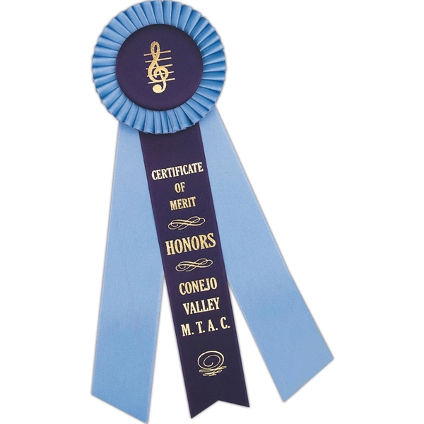 Custom Rosette; Head diameter 3-1/2", Overall Length 11", Streamer size 1-5/8"... from ASI 56100 Gemini Ind Inc / F & H Ribbon