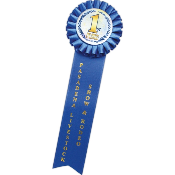 Rosettes with Celluloid Buttons; Head diameter 3-1/2", Overall Length 11", Streamer... from ASI 56100 Gemini Ind Inc / F & H Ribbon