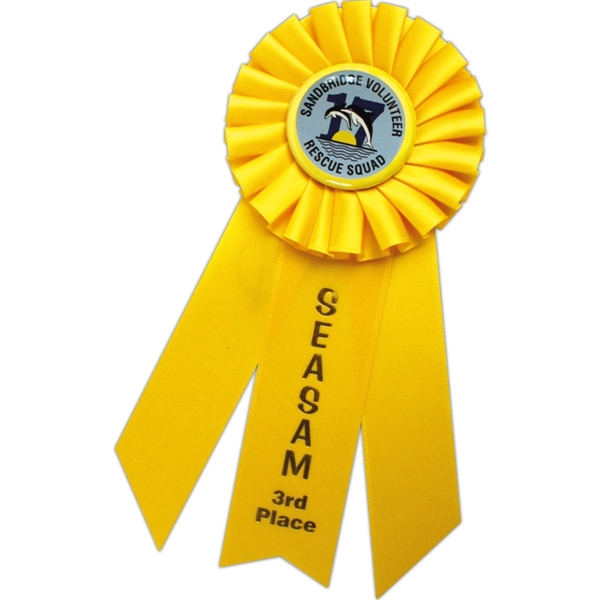 Rosettes with Celluloid Buttons; Head diameter 4-1/2", Overall Length 10-1/2", Streamer... from ASI 56100 Gemini Ind Inc / F & H Ribbon