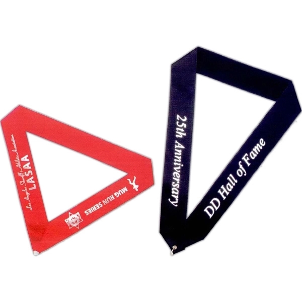 Custom satin neck ribbon with eyelet and jump ring. Available in... from ASI 56100 Gemini Ind Inc / F & H Ribbon