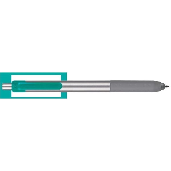 Alamo™ plunger-action pen with a silver barrel, grip, and stylus.... from ASI 82498 RiteLine LLC