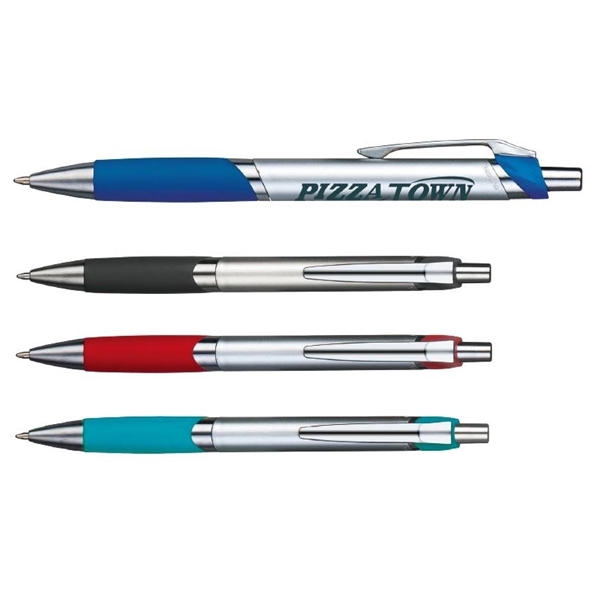 Temple plunger-action pen with a metallic barrel, color match soft grip,... from ASI 82498 RiteLine LLC