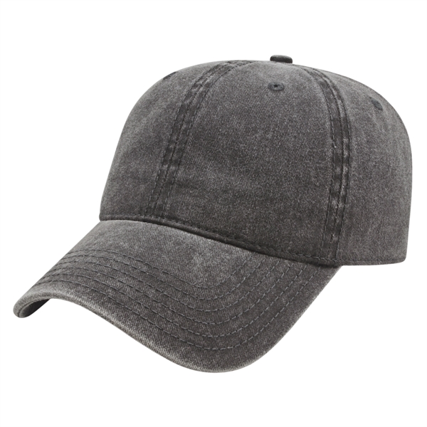Unstructured washed pigment dyed cotton six panel twill cap with sewn... from ASI 43792 Cap America Inc