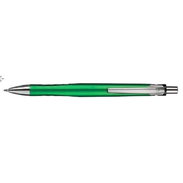 Plano plunger-action pen with contoured, metallic barrel, show-through grips, and a... from ASI 82498 RiteLine LLC