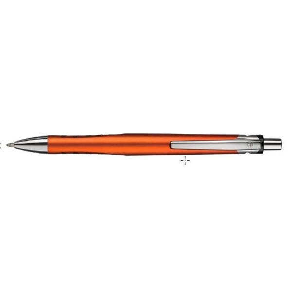 Plano plunger-action pen with contoured, metallic barrel, show-through grips, and a... from ASI 82498 RiteLine LLC