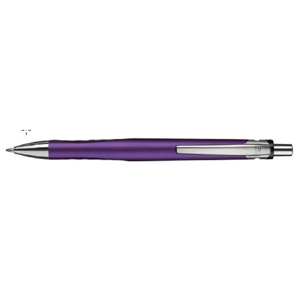 Plano plunger-action pen with contoured, metallic barrel, show-through grips, and a... from ASI 82498 RiteLine LLC