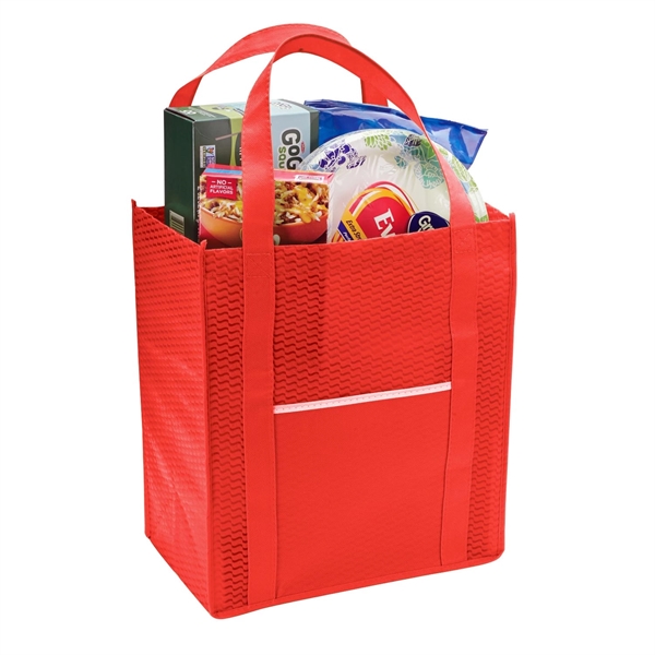 Grocery tote made of 80 GSM non-woven polypropylene, front pocket, 20"... from ASI 52840 Evans Manufacturing