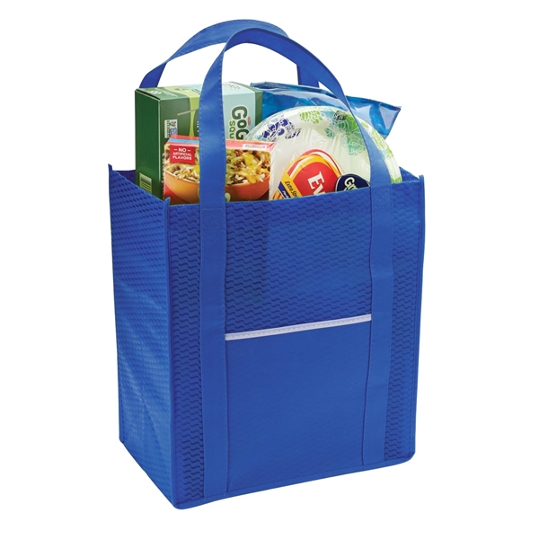 Grocery tote made of 80 GSM non-woven polypropylene, front pocket, 20"... from ASI 52840 Evans Manufacturing