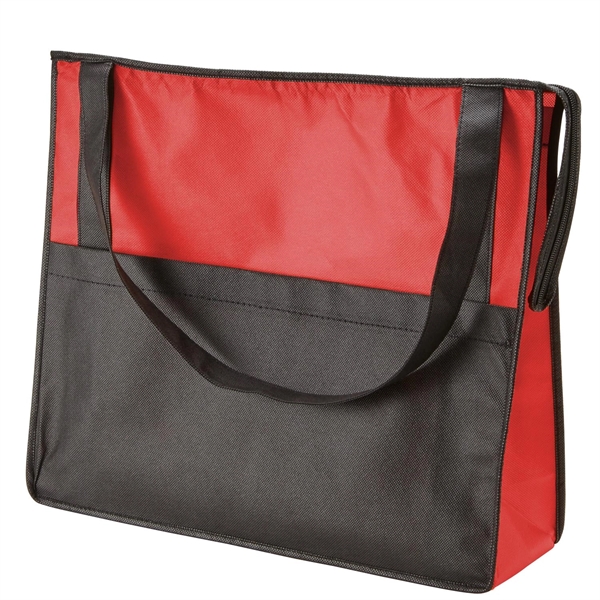 Zipper tote bag made of 80 GSM nonwoven polypropylene with two-tone... from ASI 52840 Evans Manufacturing