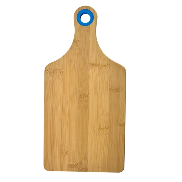 Bamboo charcuterie cheese board with a silicone accent ring on top... from ASI 52840 Evans Manufacturing