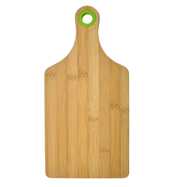 Bamboo charcuterie cheese board with a silicone accent ring on top... from ASI 52840 Evans Manufacturing
