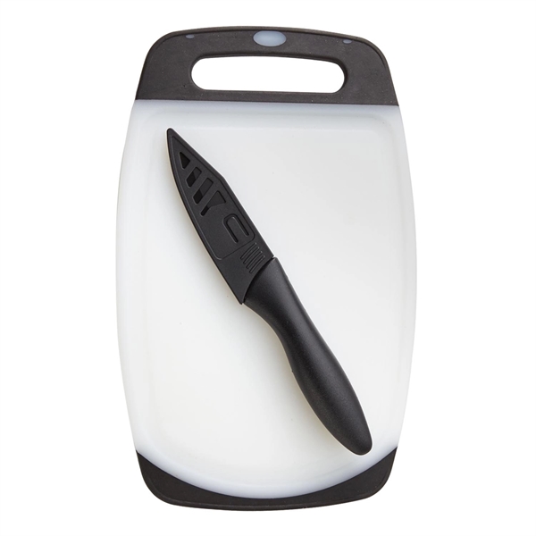 Cutting board that features a paring knife with a matching protective... from ASI 52840 Evans Manufacturing