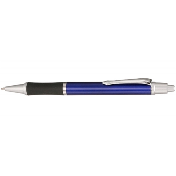 Retractable ballpoint pen with silver accents, black rubber grip, colorful barrel... from ASI 39552 BEL Promo