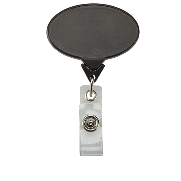 Oval shaped retractable badge reel with 30" sturdy nylon retracting cord... from ASI 52840 Evans Manufacturing
