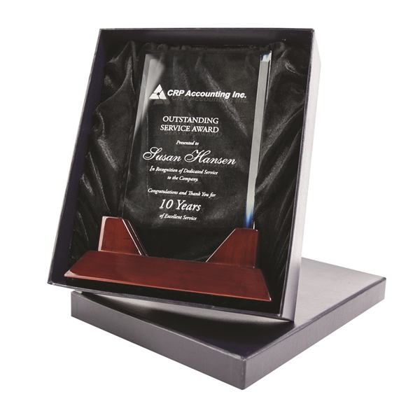 1/2" thick clear acrylic award with a rosewood piano finish base.... from ASI 81500 Navitor Inc / Navitor Specialty Products