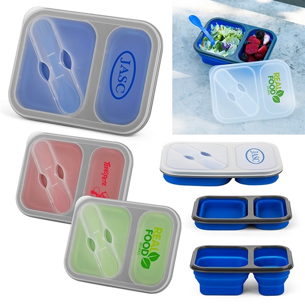Polyurethane and silicone lunch box with divided compartments and built-in fork/spoon... from ASI 88060 Snugz/USA Inc / Sweda®