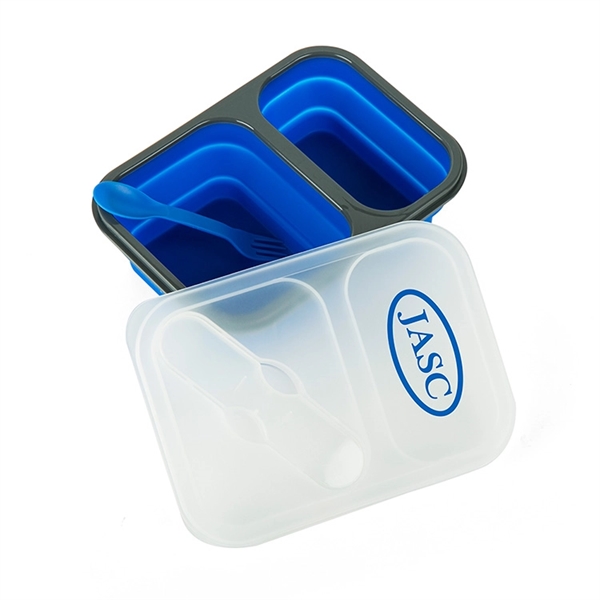 Polyurethane and silicone lunch box with divided compartments and built-in fork/spoon... from ASI 88060 Snugz/USA Inc / Sweda®