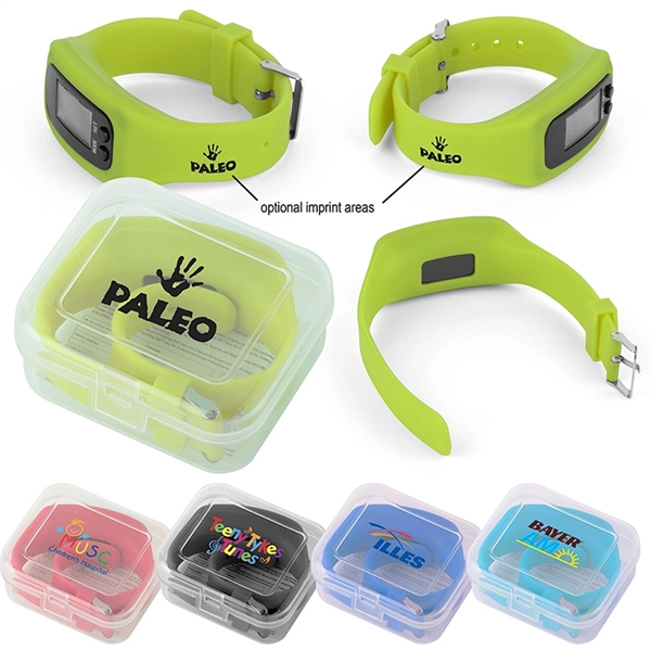 Pedometer activity watch with silicone band; displays time, calories, steps/distance.... from ASI 88060 Snugz/USA Inc / Sweda®