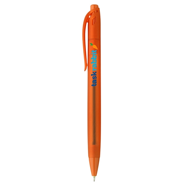 Plunger-action soft touch ballpoint pen with black ink, a translucent, top-to-bottom... from ASI 88060 Snugz/USA Inc / Sweda®