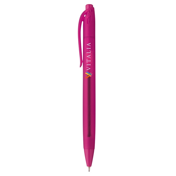 Plunger-action soft touch ballpoint pen with black ink, a translucent, top-to-bottom... from ASI 88060 Snugz/USA Inc / Sweda®