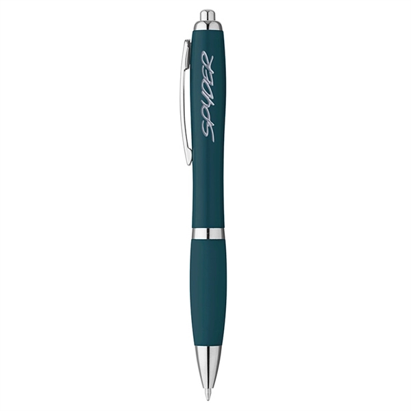 Matte ballpoint pen with a curvy plastic barrel, matching rubberized finish... from ASI 88060 Snugz/USA Inc / Sweda®