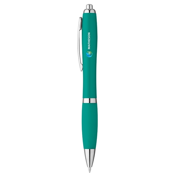 Matte ballpoint pen with a curvy plastic barrel, matching rubberized finish... from ASI 88060 Snugz/USA Inc / Sweda®