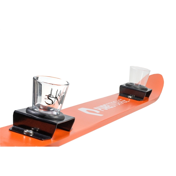 Customizable wood shot glass holder shaped like a ski that measures... from ASI 72657 Active Life Promo / Apres Ski