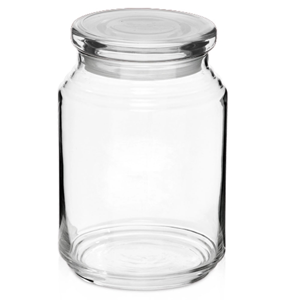 Clear glass 26 oz. candy jar with ridged body and flat... from ASI 39552 BEL Promo
