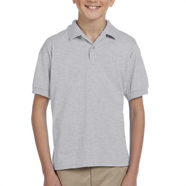 Gildan moisture-wicking cotton / polyester youth polo with two wood-tone button... from ASI 39552 BEL Promo