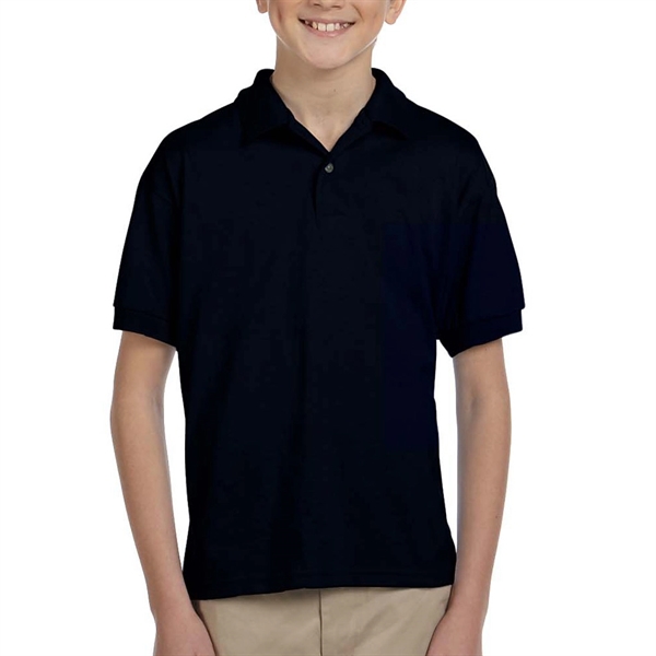 Gildan moisture-wicking cotton / polyester youth polo with two wood-tone button... from ASI 39552 BEL Promo