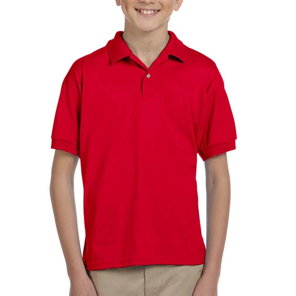 Gildan moisture-wicking cotton / polyester youth polo with two wood-tone button... from ASI 39552 BEL Promo