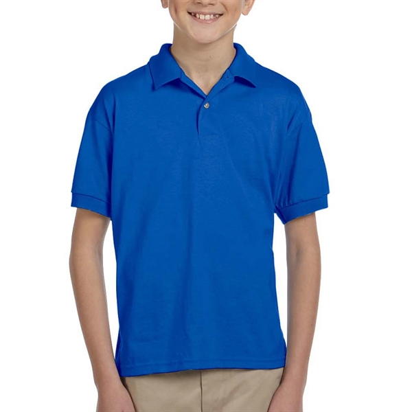 Gildan moisture-wicking cotton / polyester youth polo with two wood-tone button... from ASI 39552 BEL Promo