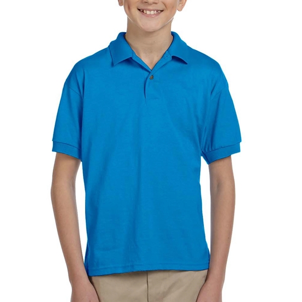 Gildan moisture-wicking cotton / polyester youth polo with two wood-tone button... from ASI 39552 BEL Promo