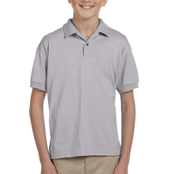 Gildan moisture-wicking cotton / polyester youth polo with two wood-tone button... from ASI 39552 BEL Promo