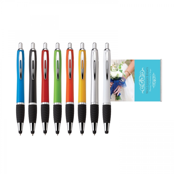 Plastic push-action pen with a soft capacitive stylus and a customized... from ASI 88660 Spector & Co.