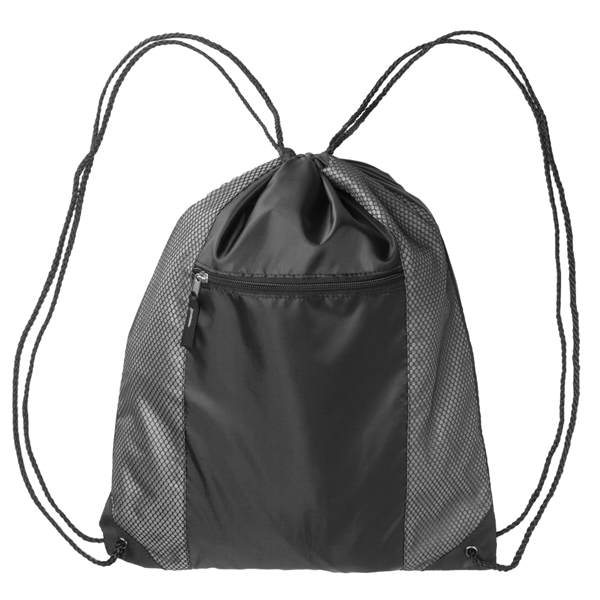 Polyester drawstring backpack with front mesh pocket and zipper closure... from ASI 39552 BEL Promo