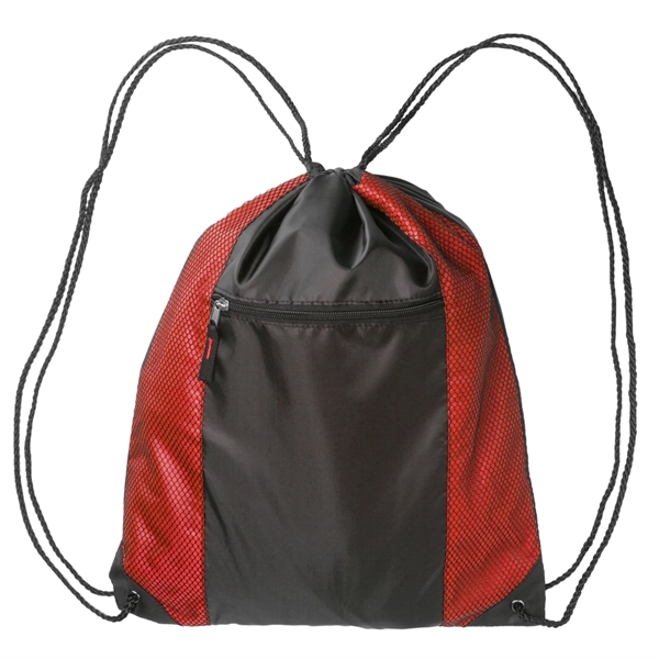 Polyester drawstring backpack with front mesh pocket and zipper closure... from ASI 39552 BEL Promo