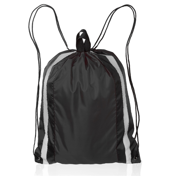 Polyester drawstring backpack with carry handle on top and reflective strips... from ASI 39552 BEL Promo