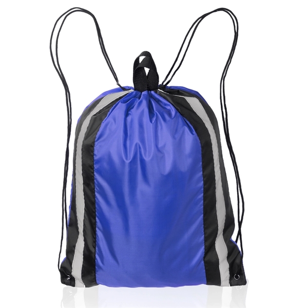 Polyester drawstring backpack with carry handle on top and reflective strips... from ASI 39552 BEL Promo