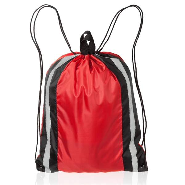 Polyester drawstring backpack with carry handle on top and reflective strips... from ASI 39552 BEL Promo