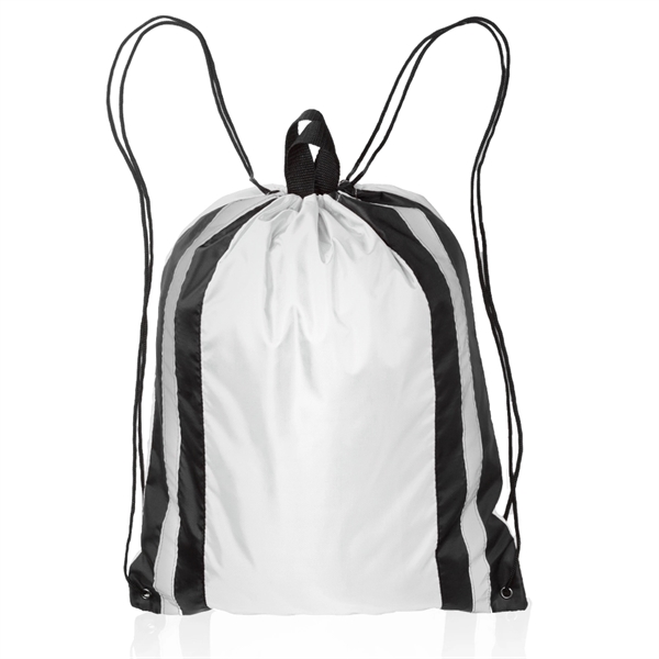 Polyester drawstring backpack with carry handle on top and reflective strips... from ASI 39552 BEL Promo