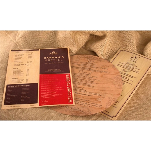 Menus made of eco-friendly wood veneer measure 5 1/2" and provide... from ASI 92531 Unique Custom Products / UCP
